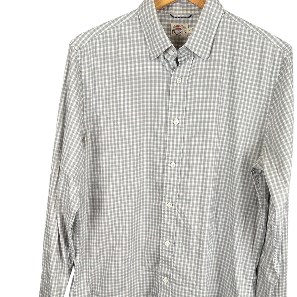 Faherty Gray and White Gingham Button-Down Shirt